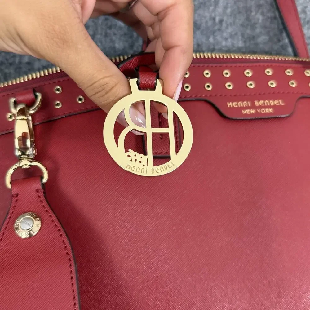 Henri Bendel West 57th Saffiano Leather Crossbody Satchel Bag in Red Studded